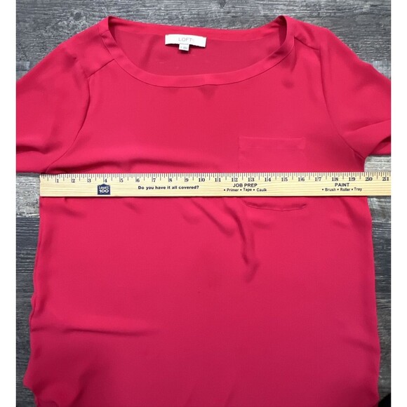 Ann Taylor LOFT Size M Solid Hot Pink Long Sleeve Boat Neck Pullover Blouse - Picture 9 of 11